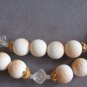 Double Strand Orange Peach Beige Glass Beaded Necklace Japan Vintage Jewelry 1950s