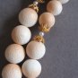 Double Strand Orange Peach Beige Glass Beaded Necklace Japan Vintage Jewelry 1950s