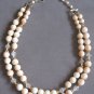 Double Strand Orange Peach Beige Glass Beaded Necklace Japan Vintage Jewelry 1950s