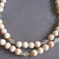 Double Strand Orange Peach Beige Glass Beaded Necklace Japan Vintage Jewelry 1950s