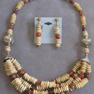 Amber Chunky Beaded 4 Strand Necklace & Clip On Earrings Vintage Jewelry Set 1950s Amber Chunky Beaded 4 Strand Necklace & Clip On Earrings Vintage Jewelry Set 1950s