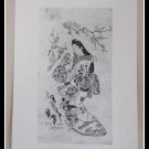 RARE Vintage Japanese Art Print Furuyama Moroshige Young Woman Near A Plum Tree