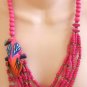 Large Chunky Pink Parrot Bird Necklace & Clip On Earrings Jewelry Set Vintage 1960s