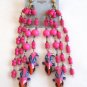 Large Chunky Pink Parrot Bird Necklace & Clip On Earrings Jewelry Set Vintage 1960s