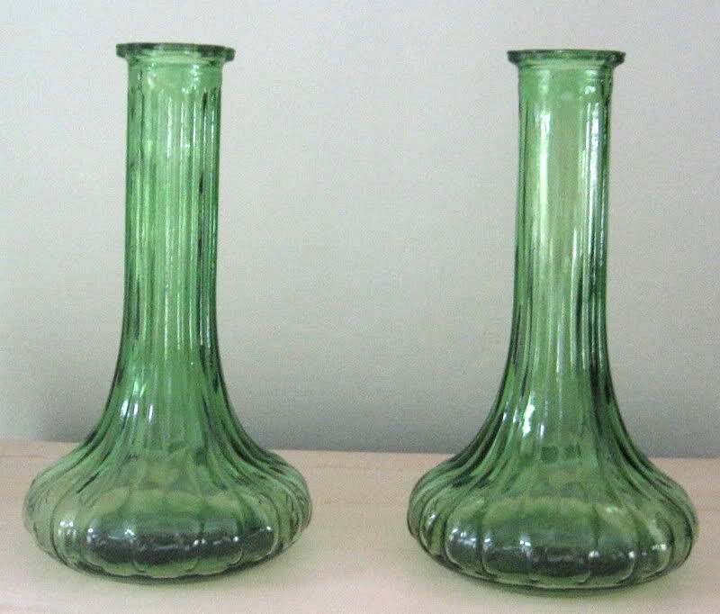 Set of Green Glass Genie Vases Vintage Hoosier Glass