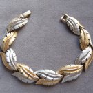 Textured Brushed Silver And Gold Leaf Bracelet Retro Vintage Jewelry 1970s