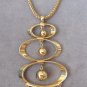 Gold Beaded Dangle Triple Ring Pendant Necklace Vintage 1970s Jewelry