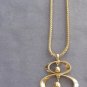 Gold Beaded Dangle Triple Ring Pendant Necklace Vintage 1970s Jewelry