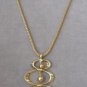 Gold Beaded Dangle Triple Ring Pendant Necklace Vintage 1970s Jewelry