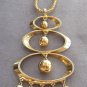 Gold Beaded Dangle Triple Ring Pendant Necklace Vintage 1970s Jewelry