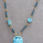 Turquoise Ceramic Pendant Necklace Handcrafted Vintage Jewelry 1970s