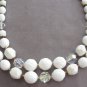 Crystal Aurora Borealis White Bead Necklace Double Strand Vintage Retro 1950s Jewelry
