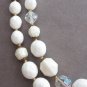 Crystal Aurora Borealis White Bead Necklace Double Strand Vintage Retro 1950s Jewelry