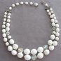 Crystal Aurora Borealis White Bead Necklace Double Strand Vintage Retro 1950s Jewelry
