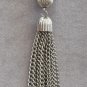 White Bead Silver Tassel Pendant Necklace Vintage 1960s Jewelry