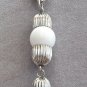 White Bead Silver Tassel Pendant Necklace Vintage 1960s Jewelry