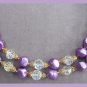 Double Strand Purple Aurora Borealis Crystal Beaded Necklace 1950s Vintage Jewelry