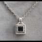 Silver Black Stone Pendant Necklace Vintage Jewelry 1980s