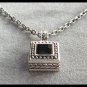 Silver Black Stone Pendant Necklace Vintage Jewelry 1980s