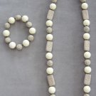 Vintage 1980's Jewelry Set Tan & Beige Carved Beaded Necklace & Bracelet Vintage 1980's Jewelry Set Tan & Beige Carved Beaded Necklace & Bracelet