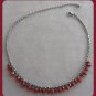 Red Bicone Dangle Beaded Necklace Gunmetal Gray Chain