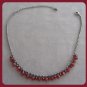 Red Bicone Dangle Beaded Necklace Gunmetal Gray Chain