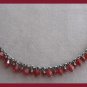 Red Bicone Dangle Beaded Necklace Gunmetal Gray Chain