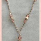 Pink Glass Heart Pendant Beaded Necklace Vintage Jewelry 1980s