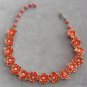 Red Flower Rhinestone Necklace Unique 1940s Vintage Jewelry