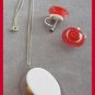 Double Red Rose Lucite Pendant Necklace & Earrings Jewelry Set Sterling Silver Vintage 1950s