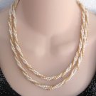 Multi 6 Strand Pearl & Gold Braided Necklace Retro Japan 1950s Vintage Jewelry