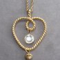 Large Heart Pendant Bezel Charm Necklace Retro 1980s Vintage Jewelry