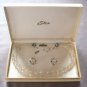 Crystal Aurora Borealis Double Strand Necklace & Clip On Earrings Designer Elco Vintage Jewelry Set