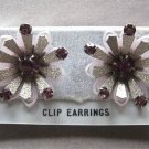 Purple Stone Funky Retro Flower Clip On Earrings Vintage Jewelry 1950s Purple Stone Funky Retro Flower Clip On Earrings Vintage Jewelry 1950s