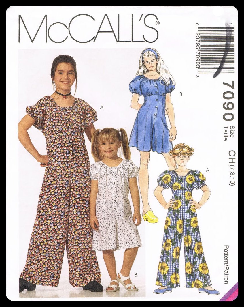 McCall's Sewing Pattern #7090 Childrens & Girls Jumpsuit Romper Sizes 7 ...