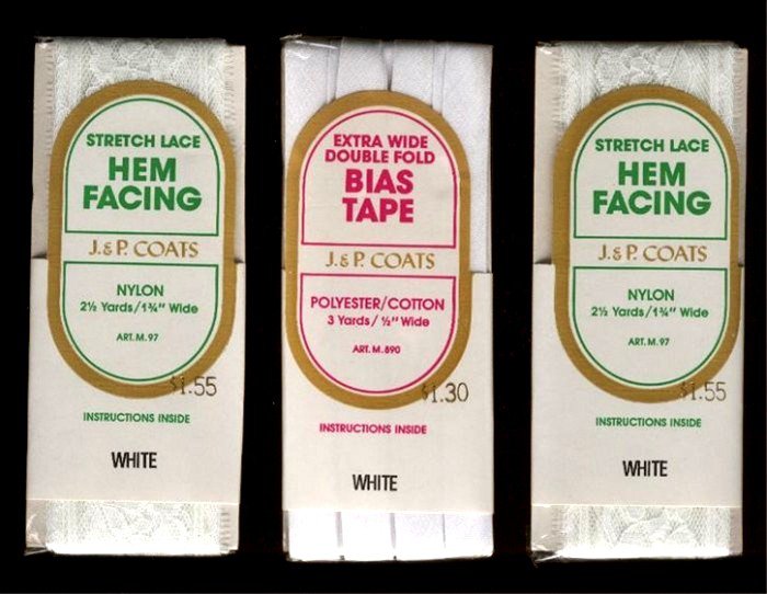 White Stretch Lace Hem Facing & Bias Tape J&P Coats Vintage Sewing