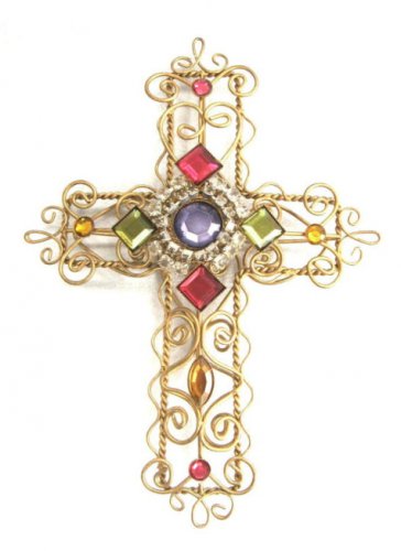 Fancy Jeweled Puffed Cross Wall Decor Ornament Religious Handmade