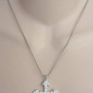 Sparkly Rhinestone Silver Cross Pendant Necklace Designer Roman Religion Religious