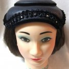 Ladies Vintage Blue Velvet Pill Box Rhinestone Hat 1950's