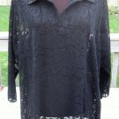 Women Fancy Black Flower Lace Top Shirt Blouse Size 2X