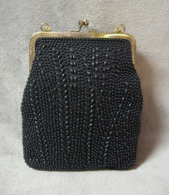 Black Beaded Purse Handmade in Hong Kong Vintage 1950s