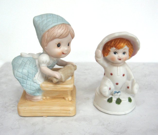 Little Girl Figurines Rolling Pin Dough Porcelain Vintage 1960s