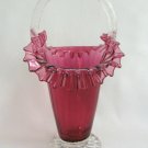 Fancy Fun Art Glass Hand Blown Large Ruffled Vase Basket Pink And Clear Fancy Fun Art Glass Hand Blown Large Ruffled Vase Basket Pink And Clear