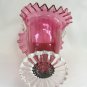 Fancy Fun Art Glass Hand Blown Large Ruffled Vase Basket Pink And Clear