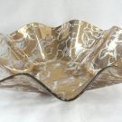 Large Fluted Gold Flower Glass Bowl Vintage Retro 1950s