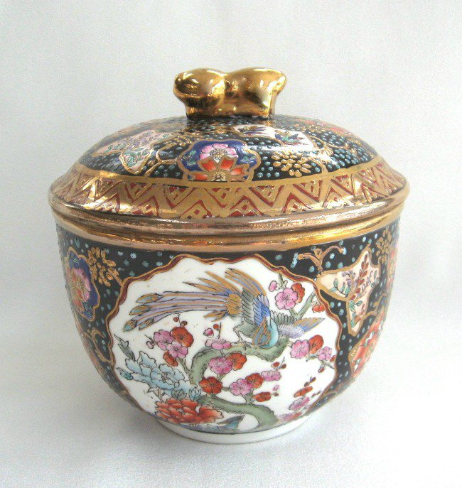 Decorative Chinese Bowl with Lid Gold Flower Cloisonne Vintage