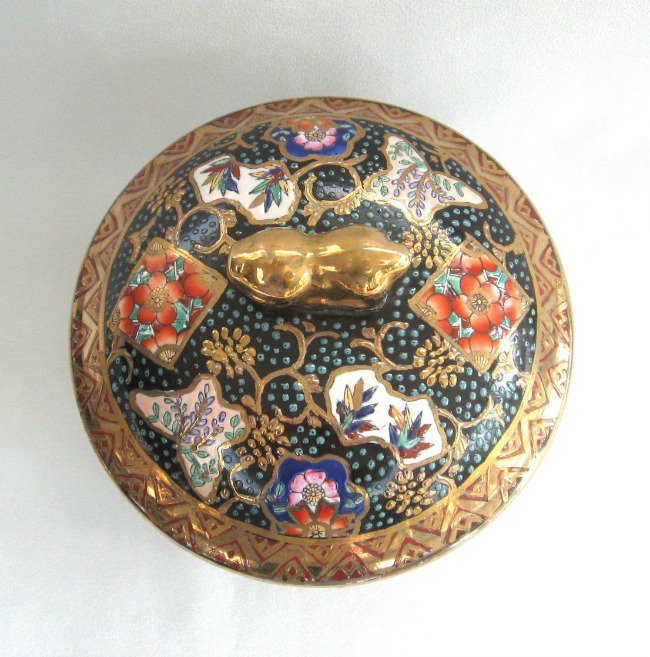 Decorative Chinese Bowl with Lid Gold Flower Cloisonne Vintage