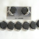 Large Gray Cabochon Thermoset Bracelet & Clip On Earrings Vintage Set 1950s Jewelry
