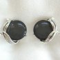 Large Gray Cabochon Thermoset Bracelet & Clip On Earrings Vintage Set 1950s Jewelry