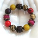 Colorful Beaded Bracelet Purple Gold Fushia Red Yellow